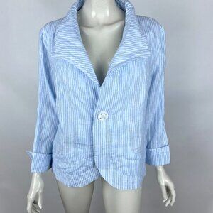 Two Wishes Linen Striped Jacket Women L‎ Long Sleeve Lightweight Blazer NWT $115